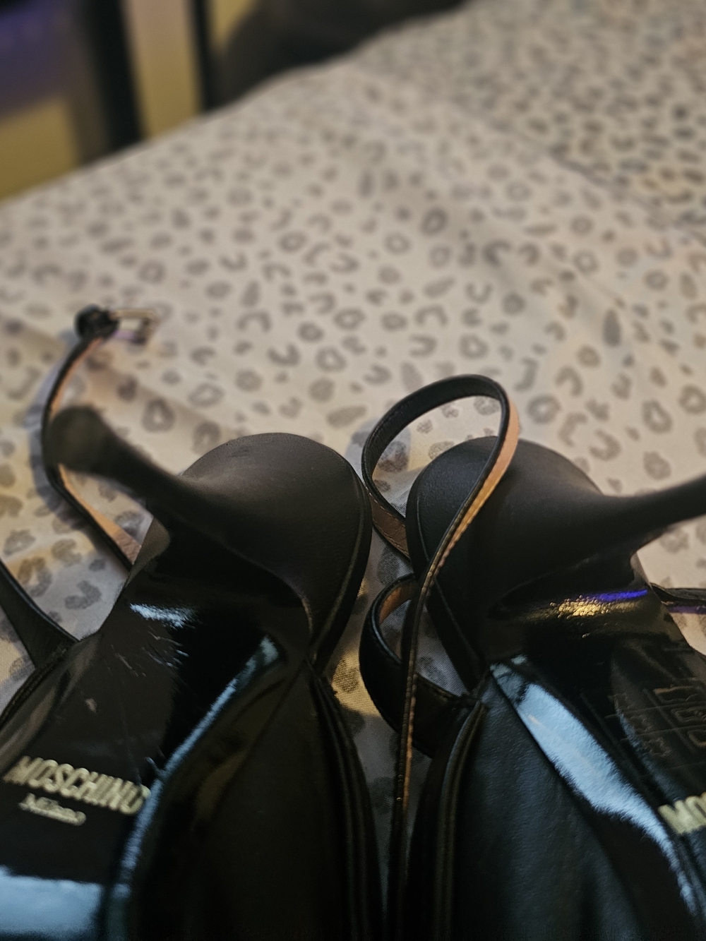 Moschino Black Leather Moto Biker Jacket Ankle Strap Sandals Size 39 - Picture 7 of 8